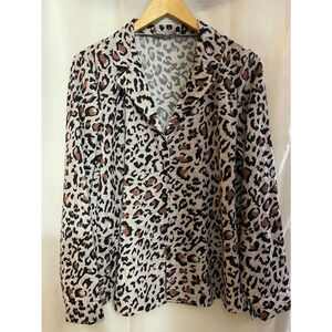 Women's ECOWISH Brown Leopard Print Blouse Size L